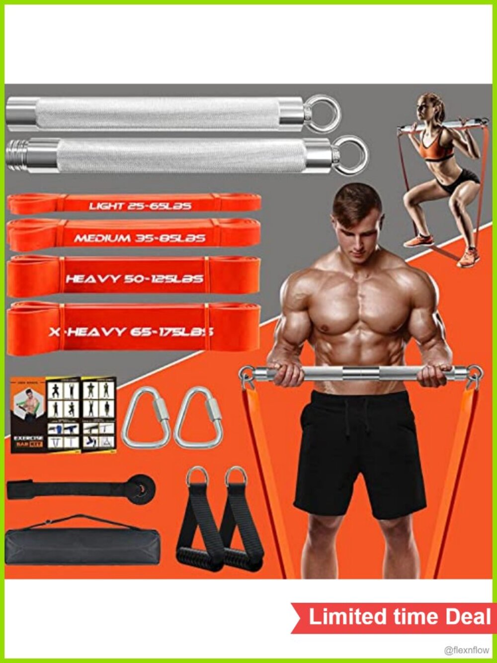 Resistance Band Bar Set Home Gym Full Body Workout Detachable 500LB